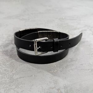 Martina Mori Black Leather Belt w/ Metal Detailing Fits 32-34